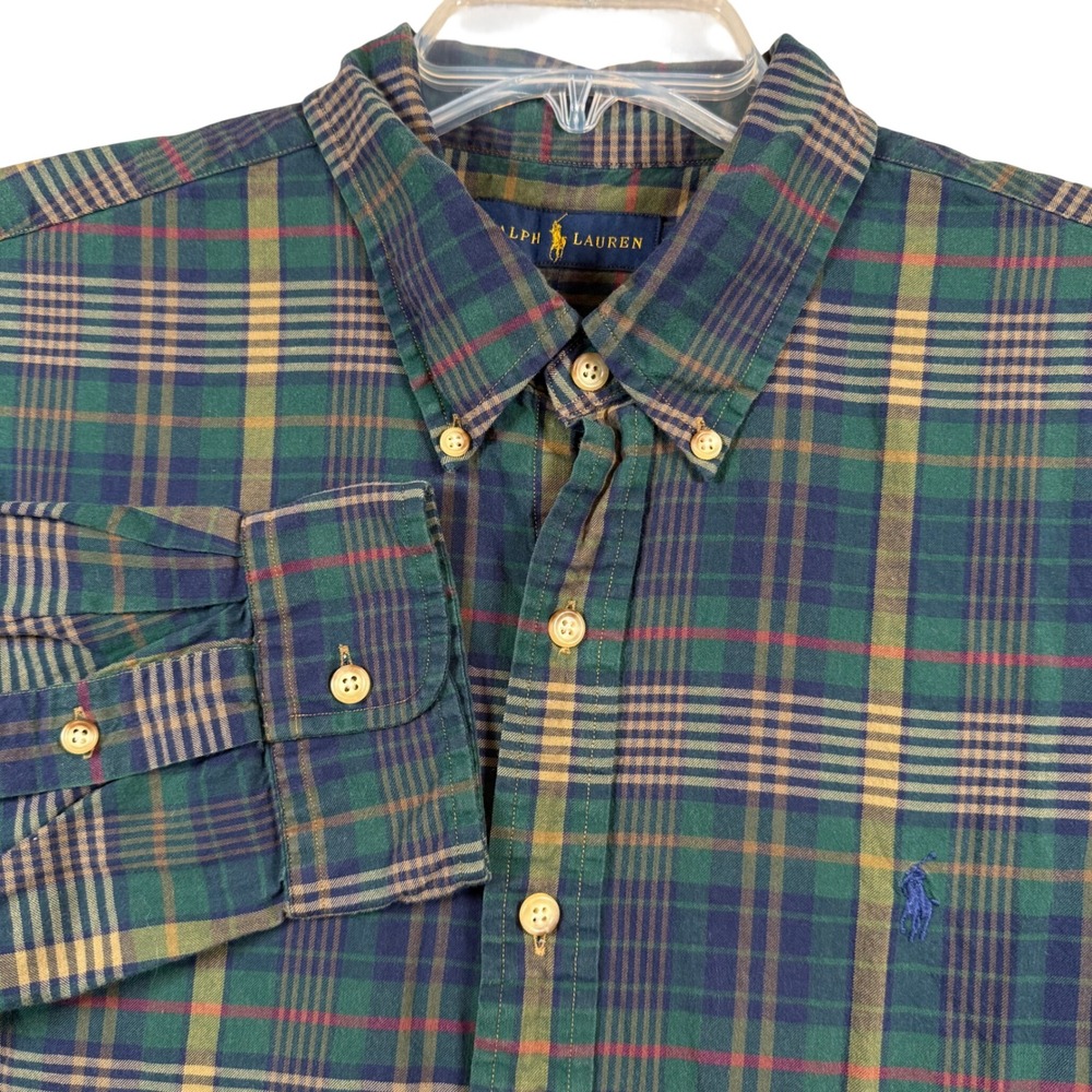 Ralph Lauren Plaid Shirt Mens XL Green Blue Long Sleeve Button Down Cotton